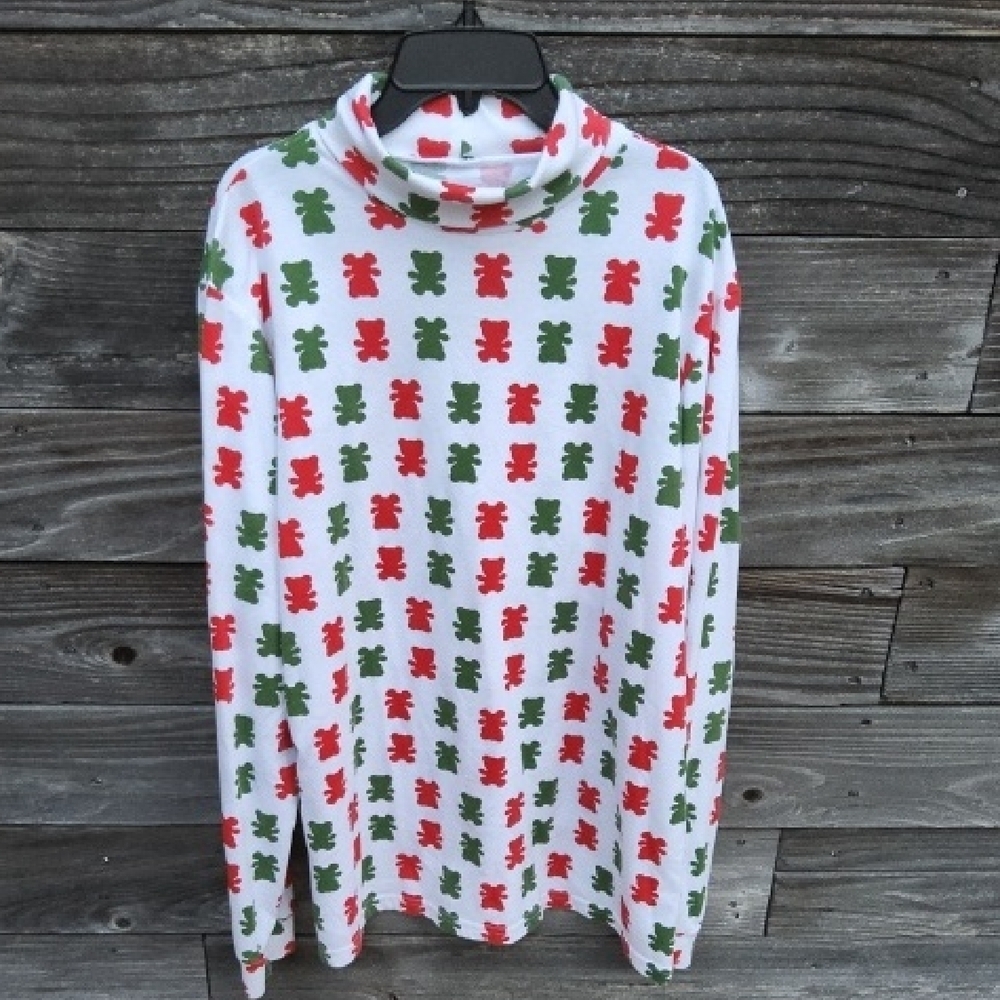Dec. 25th Festive Red and Green Bear Print Turtleneck Size Large
